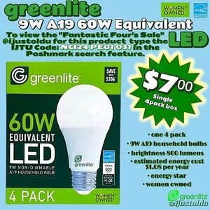 Greenlite 4pack of 9W A19 60W Equivalent LED Bright White Household Bulbs